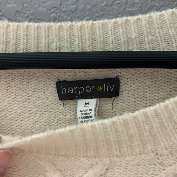 Harper & Liv Cream Knit Striped Crewneck Sweater - Picture 5 of 9